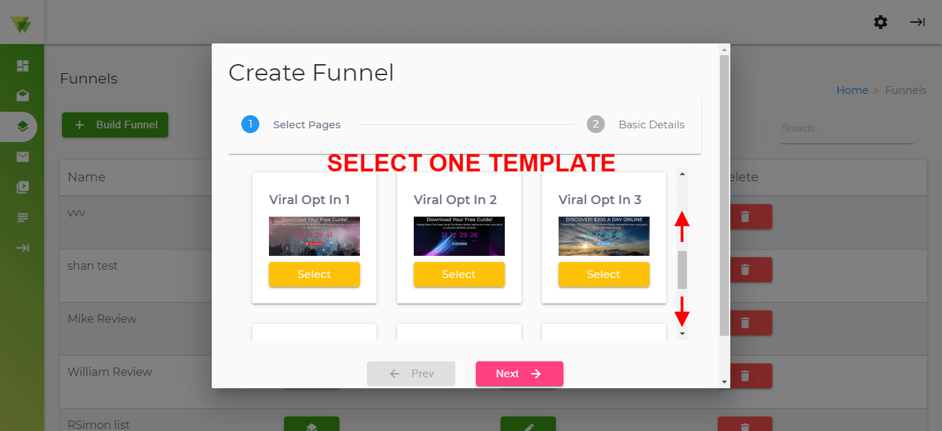 BossFunnels Review - Select a Page Template