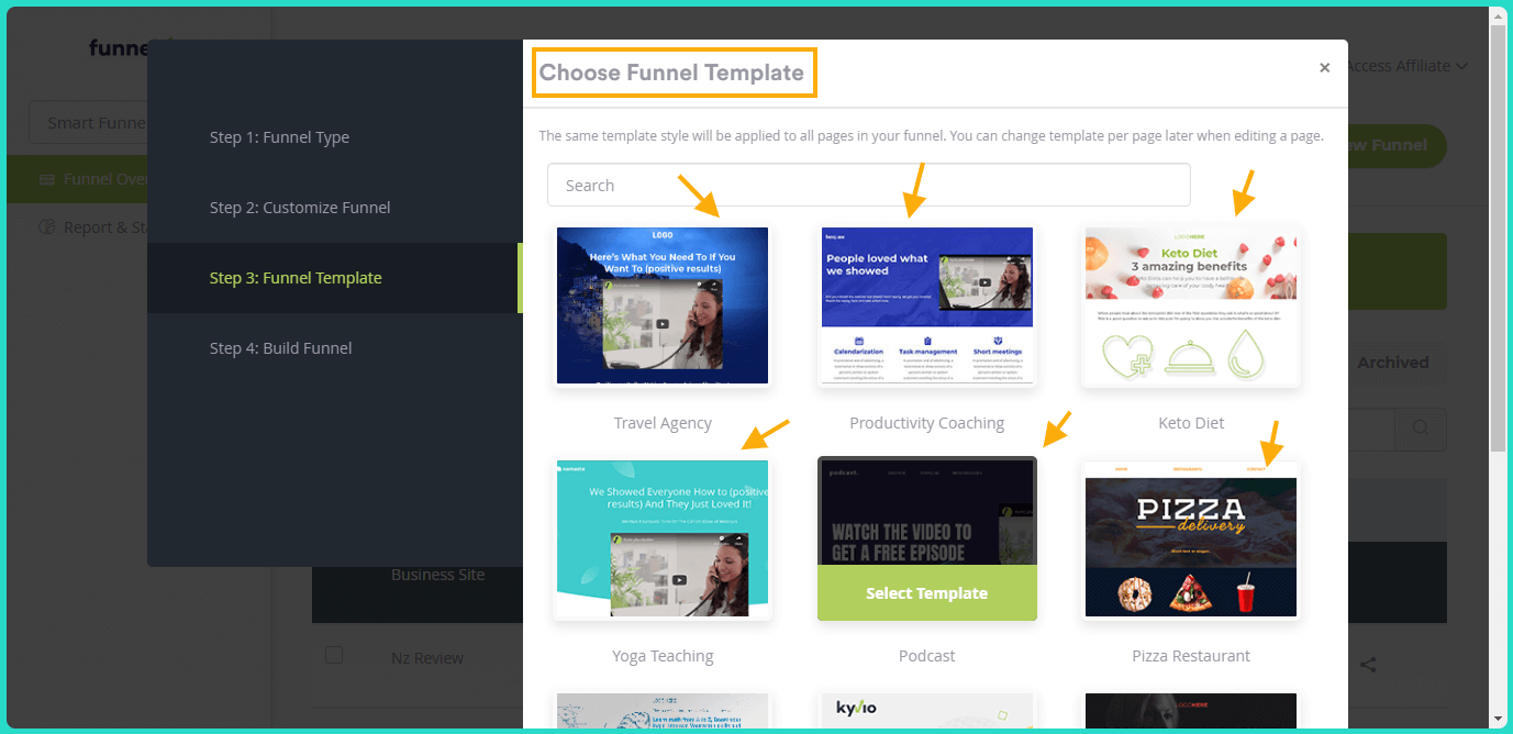Funnelvio Review - Choose a template