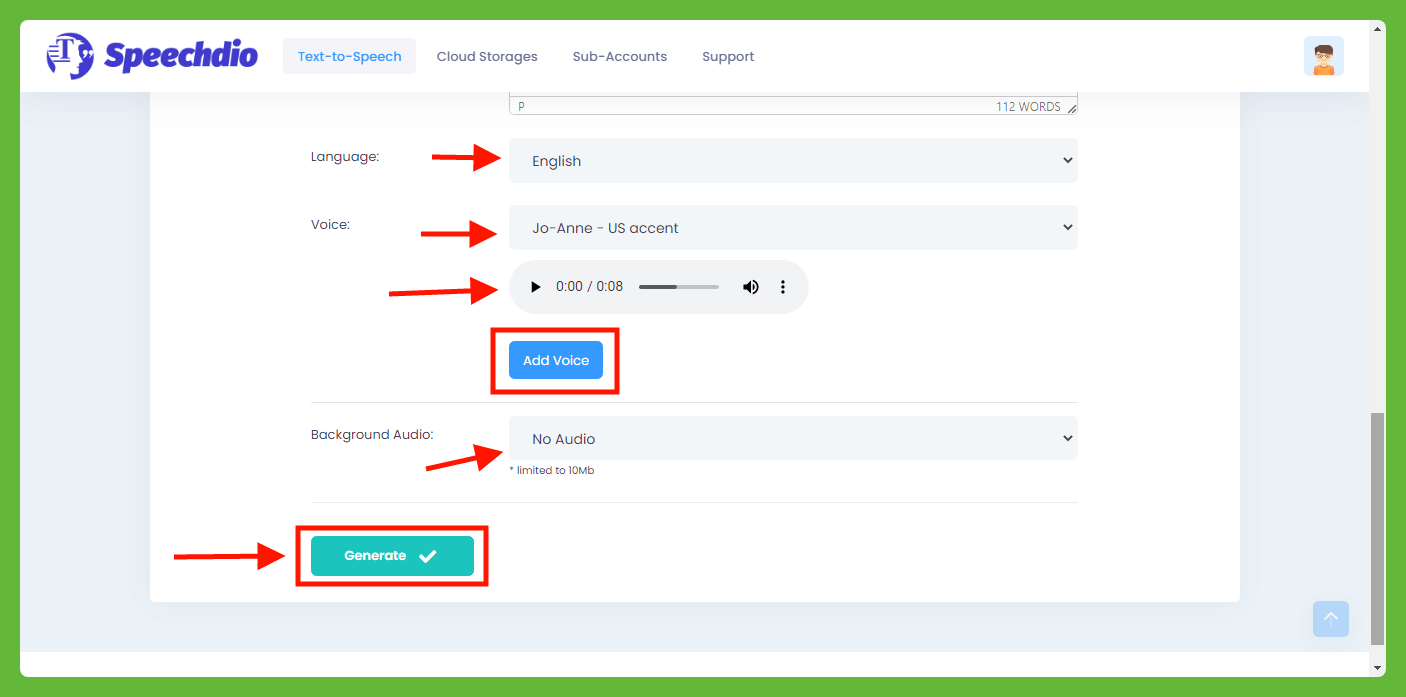 Speechdio Generate Audio