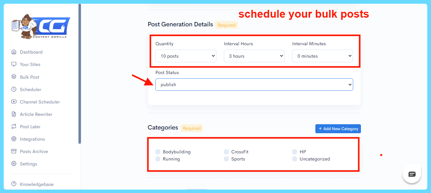 Content Gorilla 2.0 Review - Schedule bulk posts