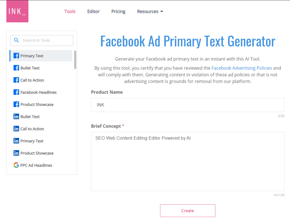 Facebook Ad Primary Text Generator