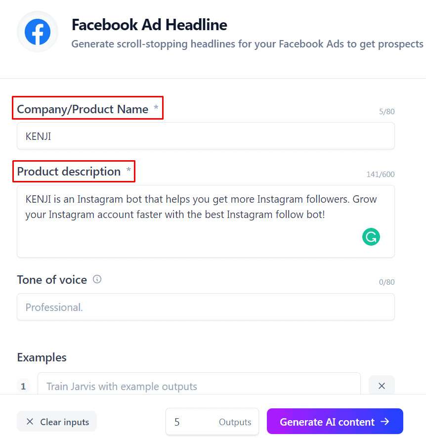 Facebook Ad Copy Generator