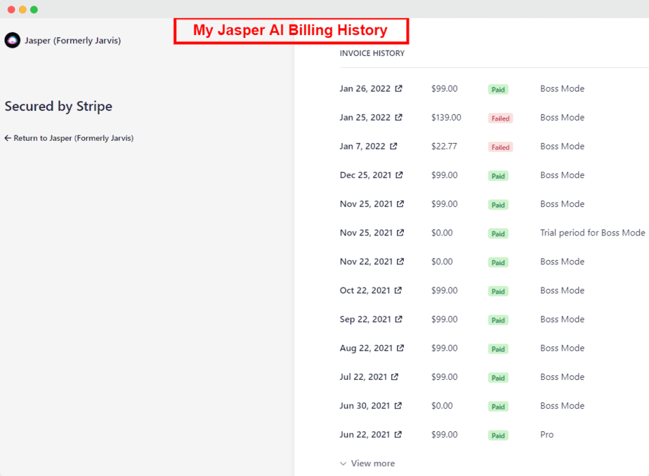 Japer ai review - my billing history for jasper ai