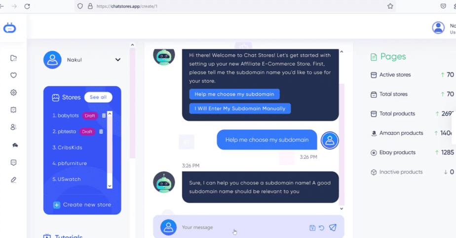 ChatStores AI Review - user interface