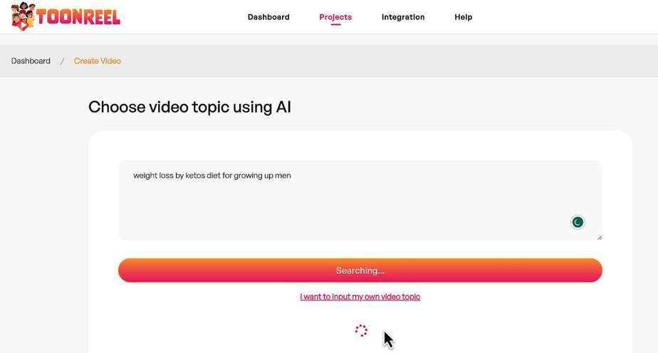 ToonReel Review - Step 1 - Enter a Topic or Keyword