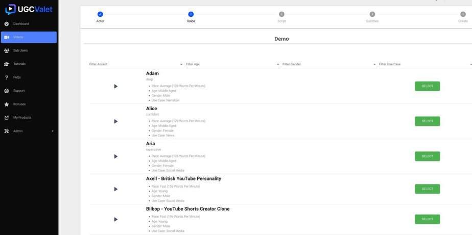 UGC Valet Review - Pick a voice